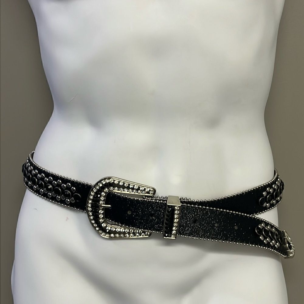 Skeleton Studded Glitter Punk Grunge Silver-tone Rhinestone Adjustable Belt L/XL